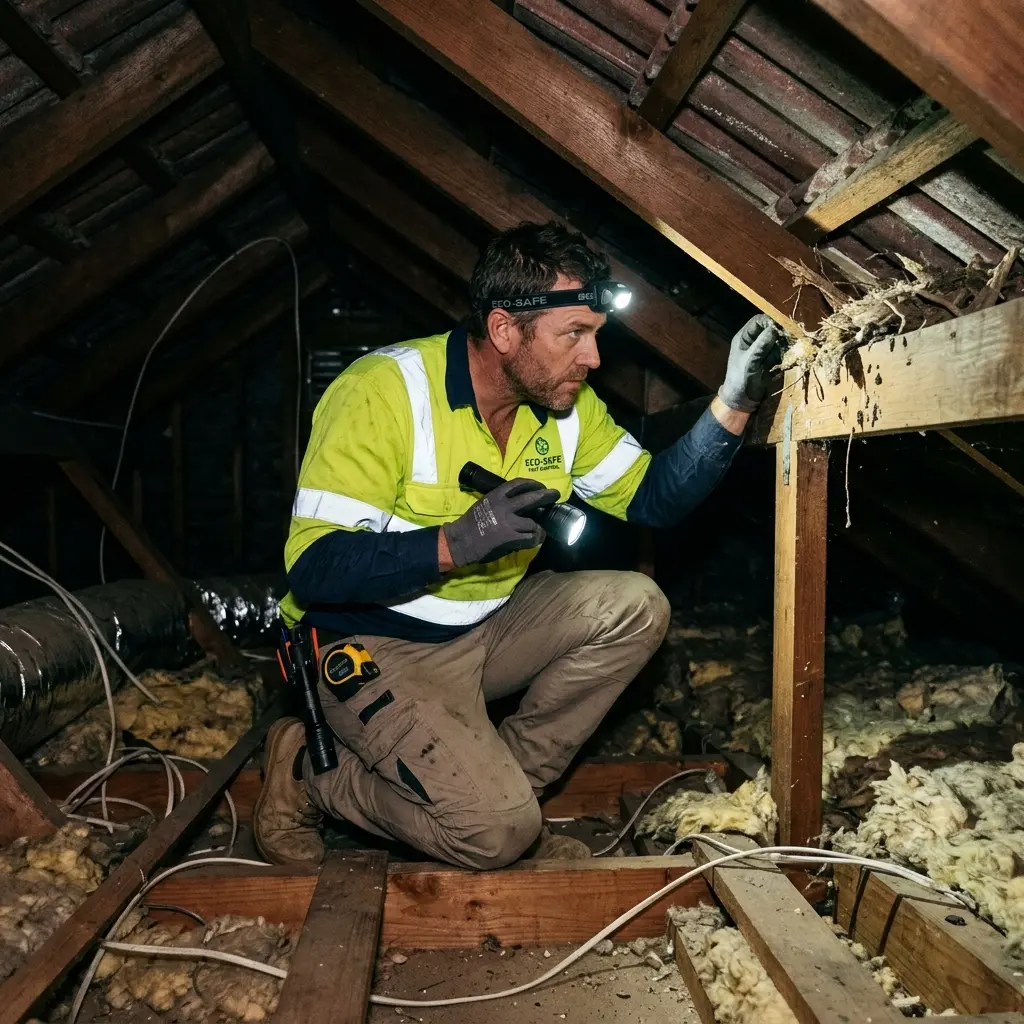 Technician inspecting a Five Ways subfloor void for a deceased cat